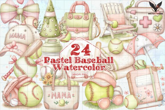 Download Pastel Baseball Watercolor PNG - Pastel baseball Collection