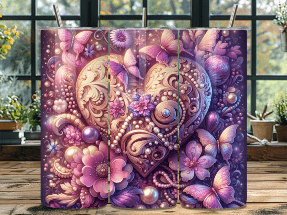 Download Butterfly Floral Jewel Heart Tumbler Wra - Jewel heart Collection