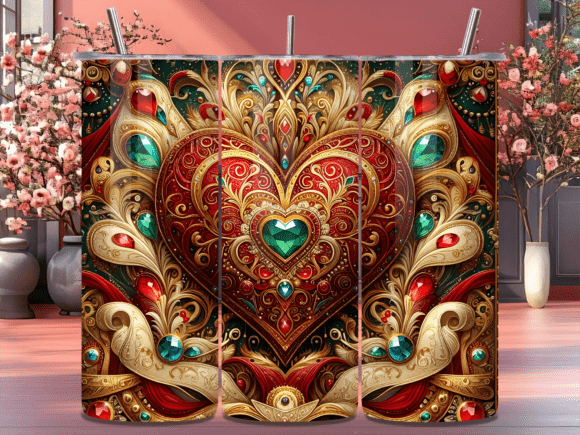 Download Ornate Gold Jewel Heart Tumbler Wrap - Jewel heart Collection