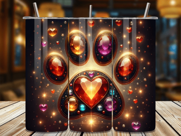 Download Gold Jewel Heart Paw Print Tumbler Wrap - Jewel heart Collection
