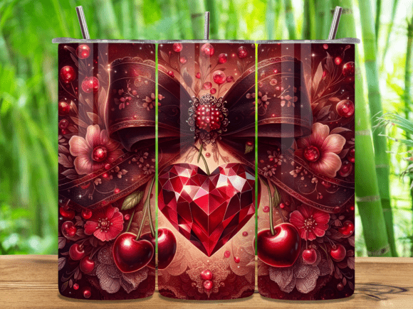 Download Maroon Red Jewel Heart Bow Tumbler Wrap - Jewel heart Collection