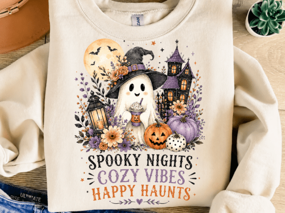 Download Spooky Nights Cozy Vibes PNG, Cute Ghost - Cozy vibes Collection