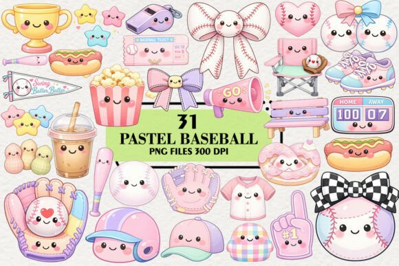 Download Kawaii Pastel Baseball Clipart Bundle - Pastel baseball Collection