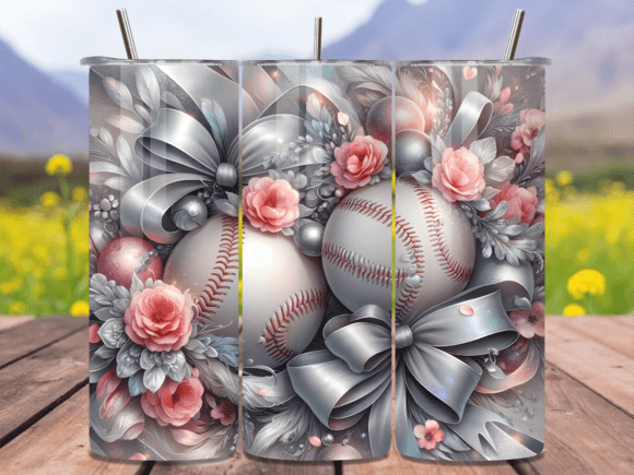 Download Pastel Baseball Silver Bows Art Tumbler - Pastel baseball Collection