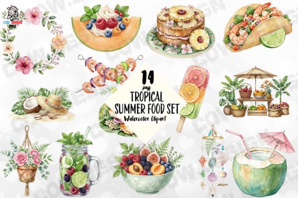 Download Tropical Summer Food Set PNG - Summer food Collection