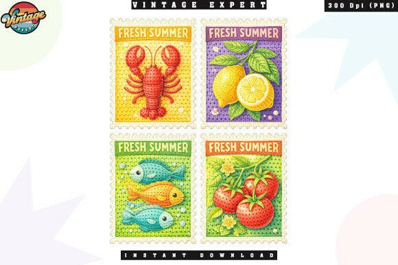 Download Summer Food Postage Stamp Collection PNG - Summer food Collection