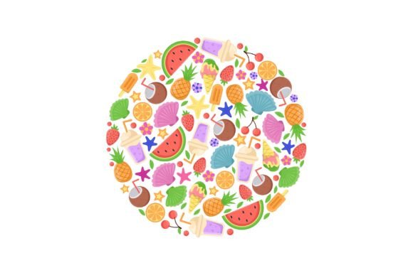 Download Round Pattern with Summer Food Elements - Summer food Collection